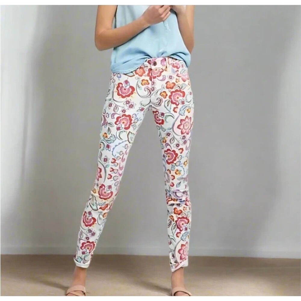 Anthropologie Pilcro and the Letterpress Floral Paisley Printed White Jeans 26